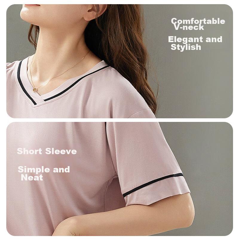 LangSha Women's Nightgown with Built-In Chest Pads, Short-Sleeved Thin Sleepwear, Summer Loungewear, Can Be Worn Outside As A Dress
