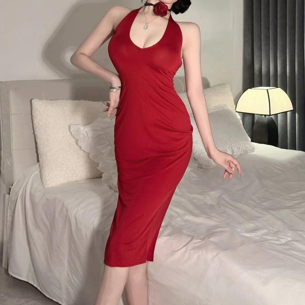 French Celebrity Deep V Buttocks Dress Pure Seduction Pajamas Sex Lingerie Sexy No-Take Suit Women