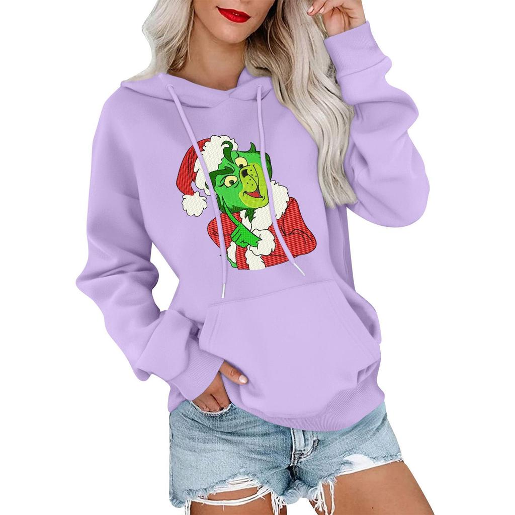 Women's Casual Comfortable Neck Hooded Long Sleeve Christmas Print Warm Sweatshirt