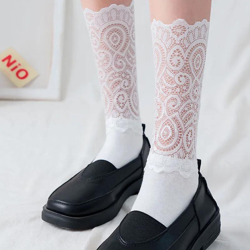 1 Pair of Sexy Long Socks Women's Lace Lace Lace White Pile Socks Mid Tube Summer Thin Style