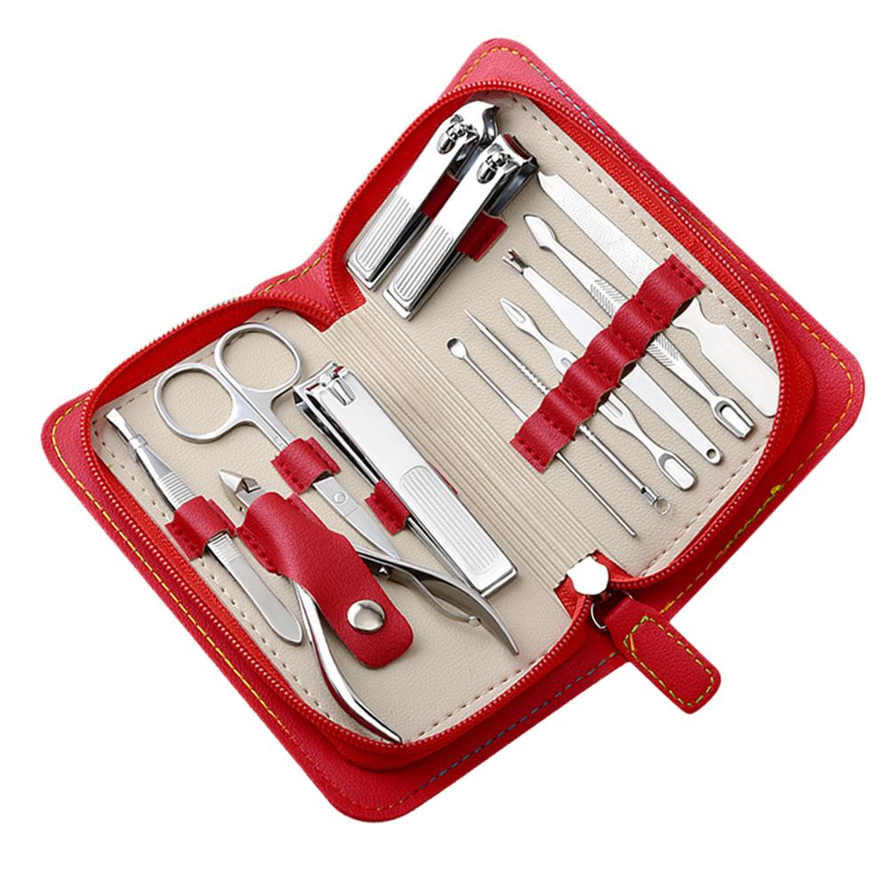 

12Pcs Stainless Manicure Set Pedicure Nail Clipper Kit Stainless Steel Professional Nail Cutter Tools with Portable Travel Case красный