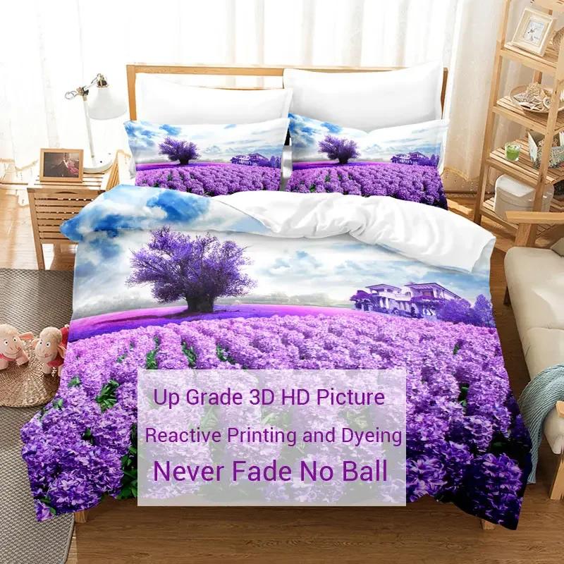 Lila Bettwäsche Set Polyester Bettbezug Quilt Abdeckung 3D Bettdecke Abdeckung Lavendel Schmetterling Doppel Volle King Queen Twin Einzel