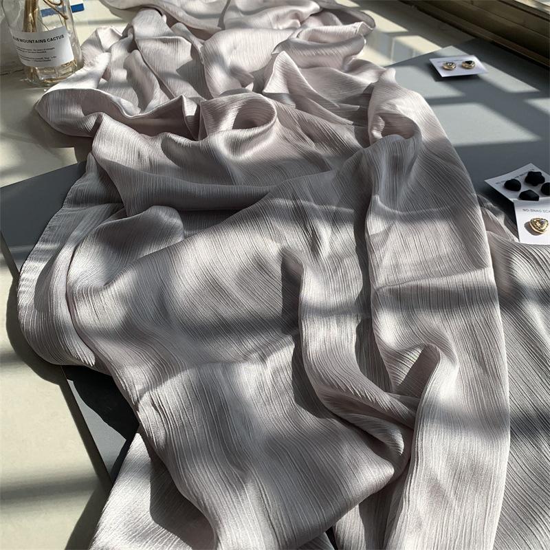2023 Natural Wrinkled Solid Color Long Crepe Silk Scarf WJA14