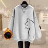 Autumn Winter  Casual Printing Vintage O-neck Loose Sweatshirts Women Clothes Solid Color Long Sleeve Pullover Top