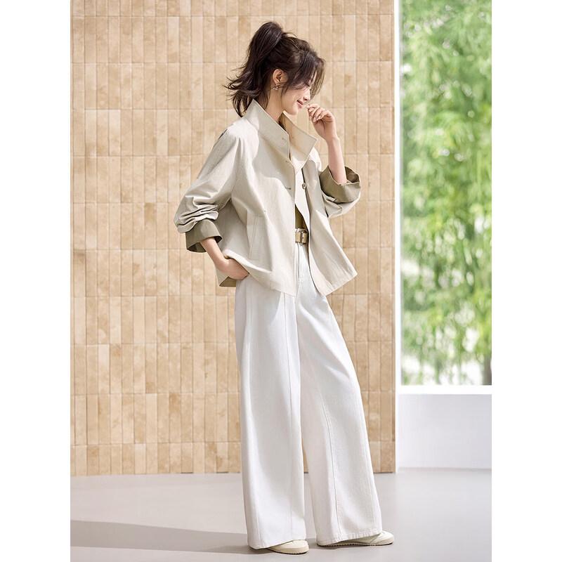 Mohan Yimei Korean Style Short Stand-Collar Trench Coat