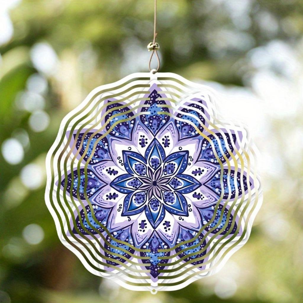 Blue Purple Mandala Wind Chime 10 Inch Metal Outdoor Garden Decor Hanging for All Seasons Vibrant Floral Design Detailed Craftsmanship Garden Art