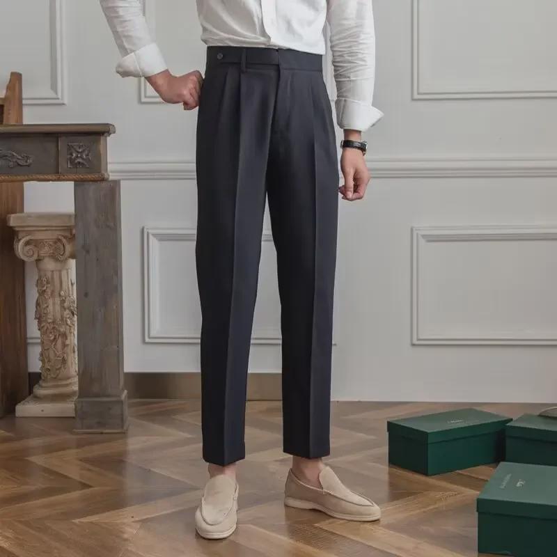 Men's 2024 Spring Collection: High-End Wide-Leg Straight Suit Trousers - Trendy, Casual, Draped Fit