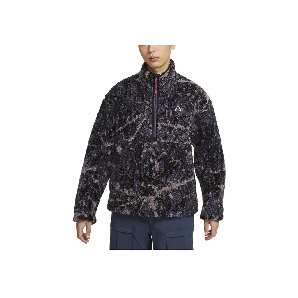 Nike ACG Therma-Fit Adv Canwell Glacier Comfortable Soft Loose Collar Fleece Jacket Men Jacket Dark-Purple Black White FZ8623-573