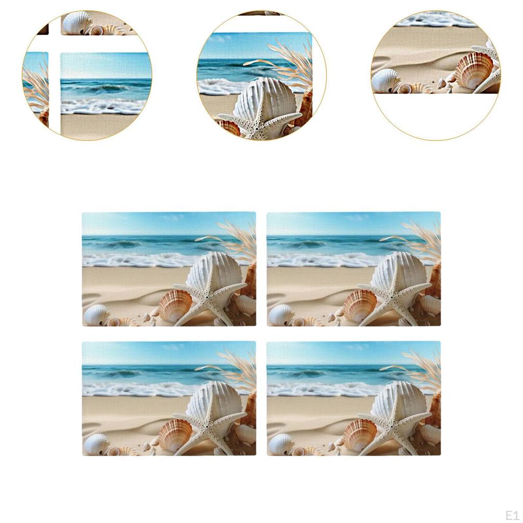 4 Stück Strand Platzset Hitzebeständige Tischsets Abwischbar Rutschfest Wasserdicht Leinen Essen