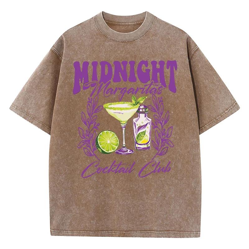 Vintage Woman Acid Wash T-Shirts Midnight Margaret Cocktail Club Prints Tops Crewneck Cotton Oversize Tee Shirts Clothes