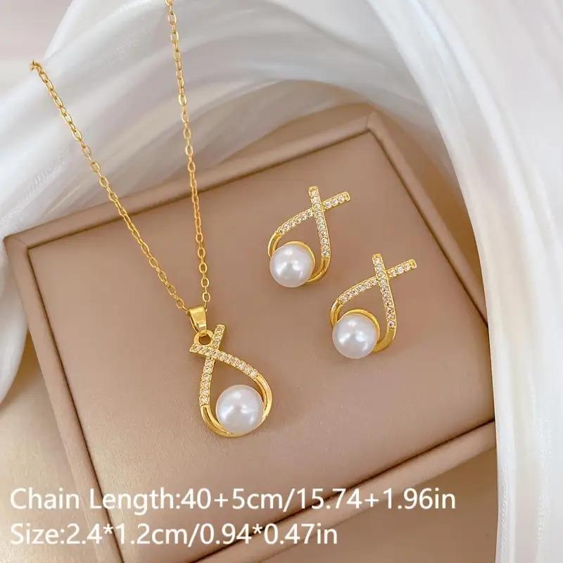 A women's fashion necklace with a faux pearl pendant,Versatile light luxury ocean style design necklace and earrings