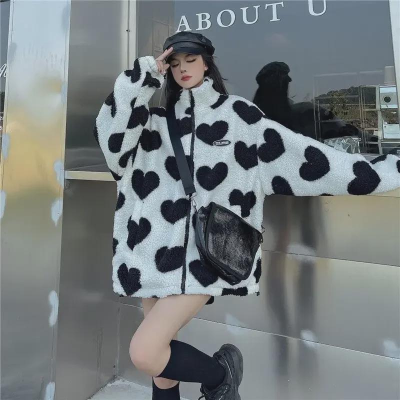 Unisex Love Lamb Plush Jacket: European & American High Street Style, Autumn/Winter Two-Sided Stand Collar Coat