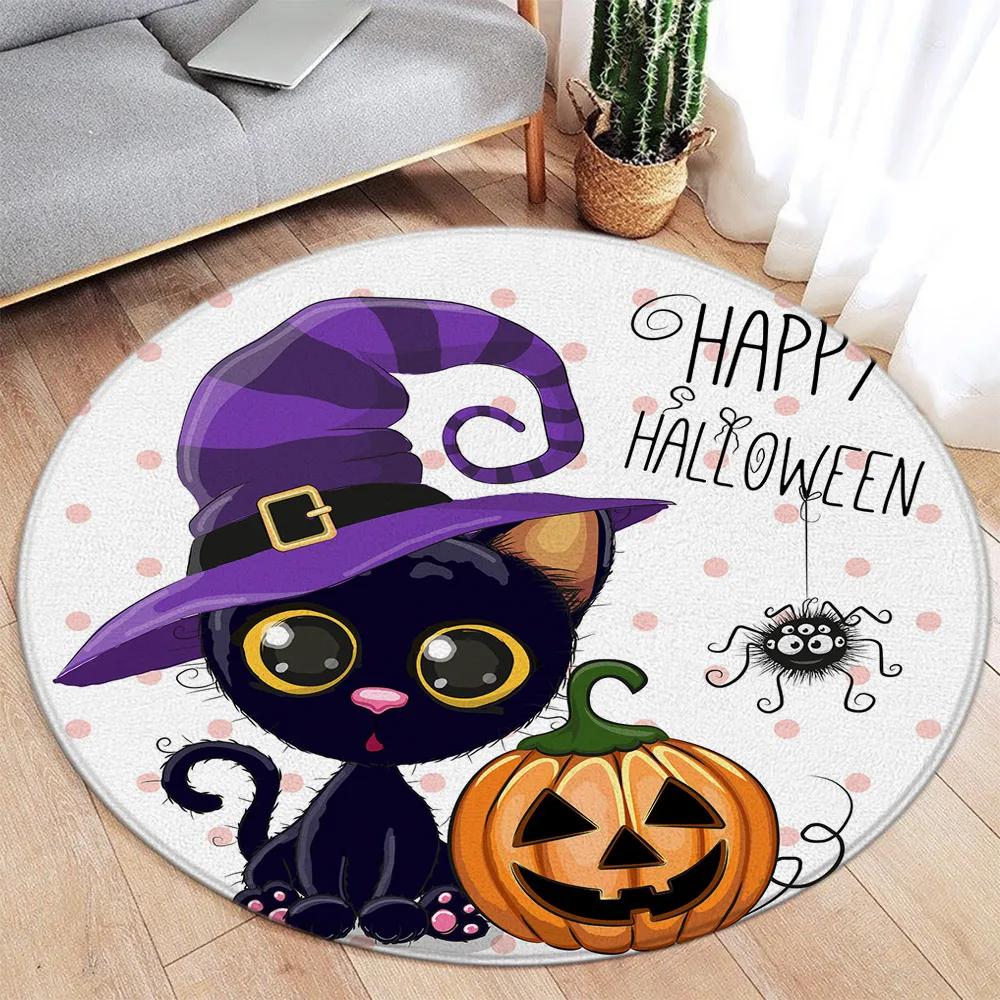 Halloween Niedlicher Weißer Elfen Geist Kürbis Schwarz Rutschfeste Fußmatte für Party Heimdeko Wohnzimmer Sofa Bettvorleger Bodenmatte