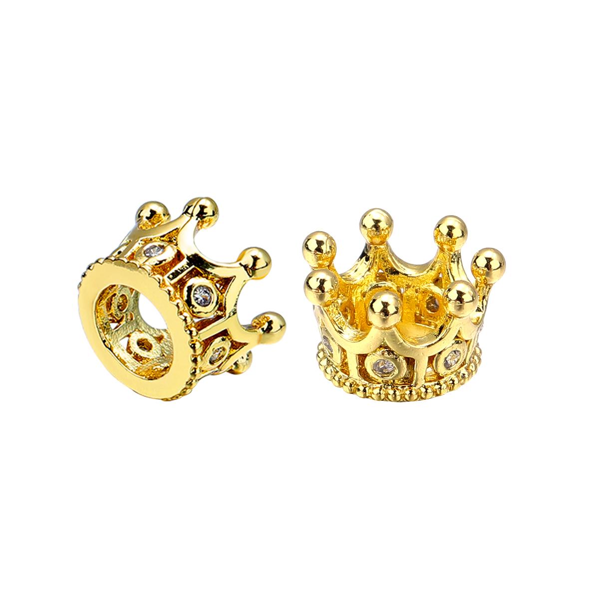 

2Pcs Crown Copper Beads White Zircon Inlaid Copper Loose Spacer Bead for Jewelry Making Accessories DIY Bracelet Necklace Charms 11 X 7mm золотий