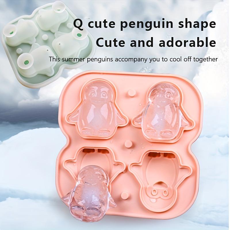 4-Cavity Penguin Silicone Ice Cube Mold, Food Grade BPA-Free with Funnel for Ice, Chocolate, Coffee, Cute Animal Ice Tray