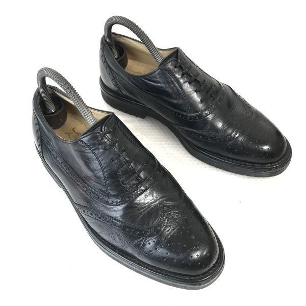 Vintage/LANCEL POLO CUP/Leather Full Brogue Wingtip Shoes/24.5/Black/BLACK/Closed Lacing Business Dress Shoes(USED)