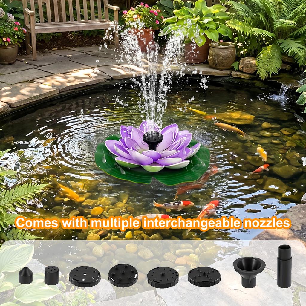 1.5W Lotus Solar Bird Bath Fountains with 6 Nozzles Solar Fountain Water Pump for Garden Pond Pool Fish Tank and Outdoor