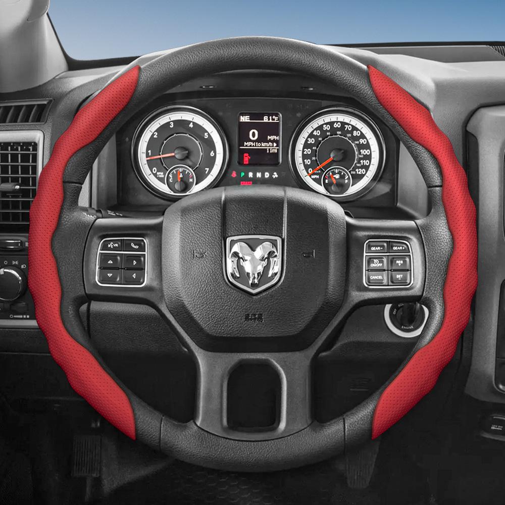 bpzsw1 Steering Wheel Cover Suitable for Ram, Wave-Shaped Sport Design, Breathable Leather, Segmented, Non-Slip, Sweat-Absorbent, for Pickup Promaster