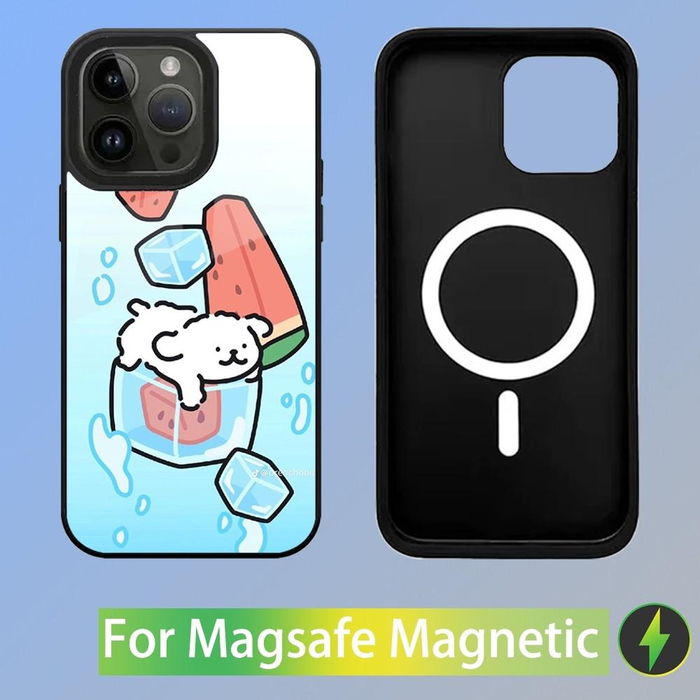 Korea Line Puppy Maltese Phone Case For iPhone 15,14,13,12,11,Plus,Pro,Max Mini Magsafe Magnetic Wireless Charging