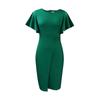 Women's Round Neck Flutter Short Sleeve Midi Dress Slim High Waist Solid Split Pencil Dress Polyester Spandex Elegant Office Bodycon Dress