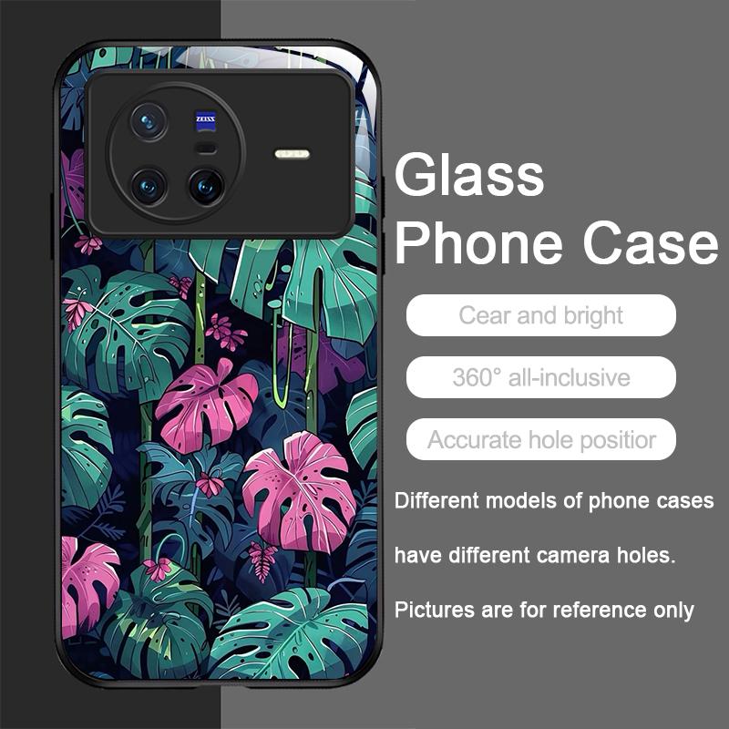 

Fashion Palm Leaf Floral Pattern Tempered Glass Phone Case for OPPO Reno 13 F 12 11 10 Pro Plus Find X8 X3 Lite A58 A78 5G Cover Oppo A60 4G