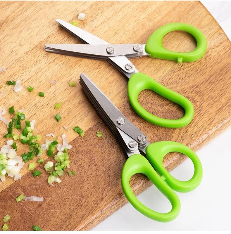 1pc 3/5 Layer Kitchen Scissors Multi-Functional Stainless Steel Pepper Shredded Chopped Scallion Cutter Laver Cut Cooking Tool