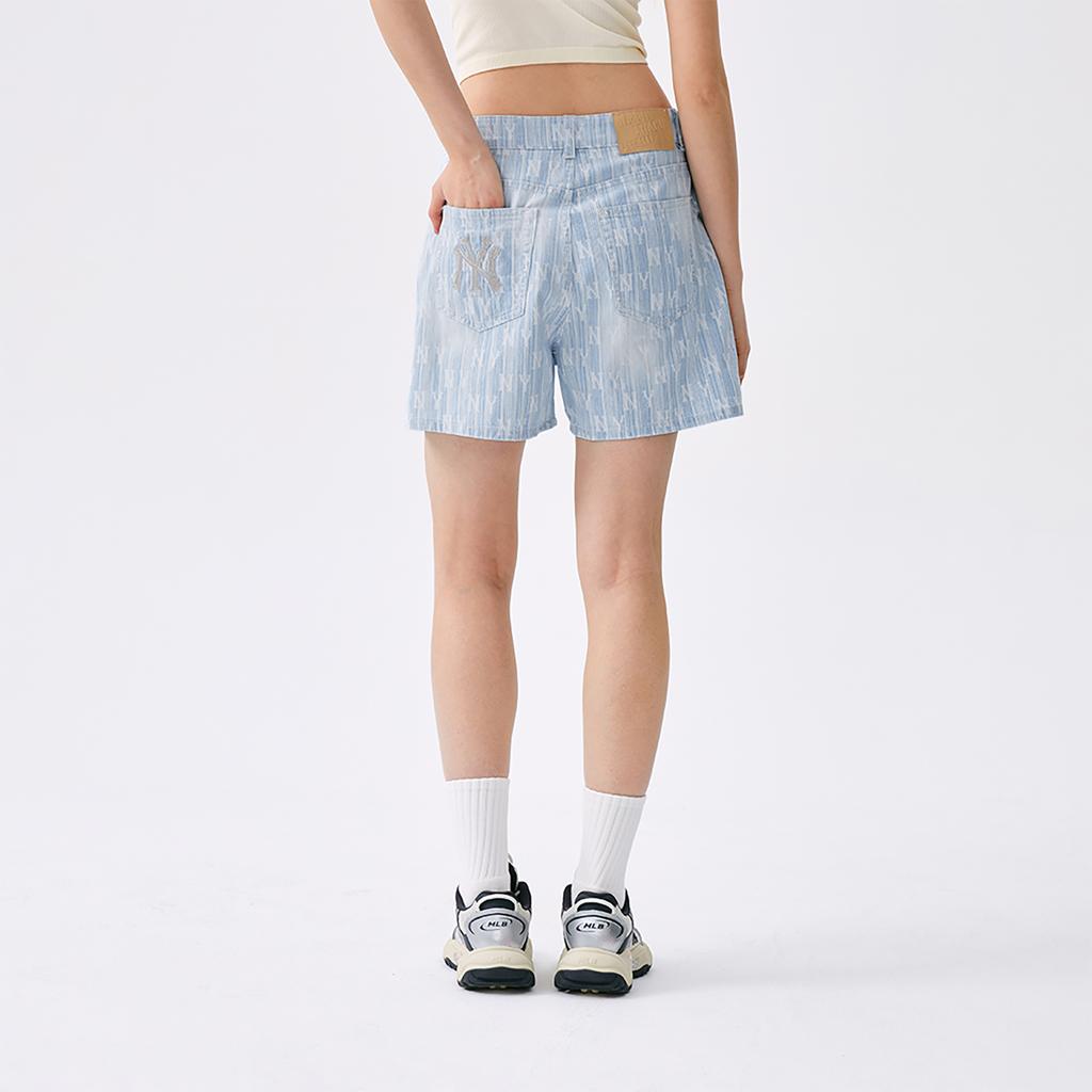 New MLB MONOGRAM Collection New York Yankees SS25 Denim Shorts Women's Light Blue 3FDPM0253-50BLL