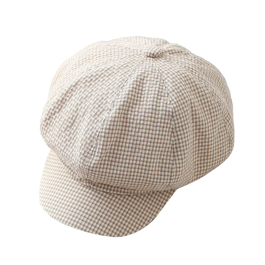 Simple retro plaid face small octagonal hat female fashion painter hat wide brim casual cap