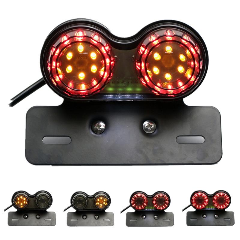 LED License Plate Brake Tail Turn Signal Dual Light For Motorcycle Bobber Cafe