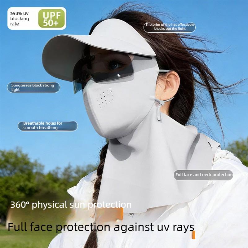 Full Face Sunscreen Mask Face Gini Women UV Protection Summer Ice Silk Cycling Sun Hat Mask Neck Protection Cooling Breathable