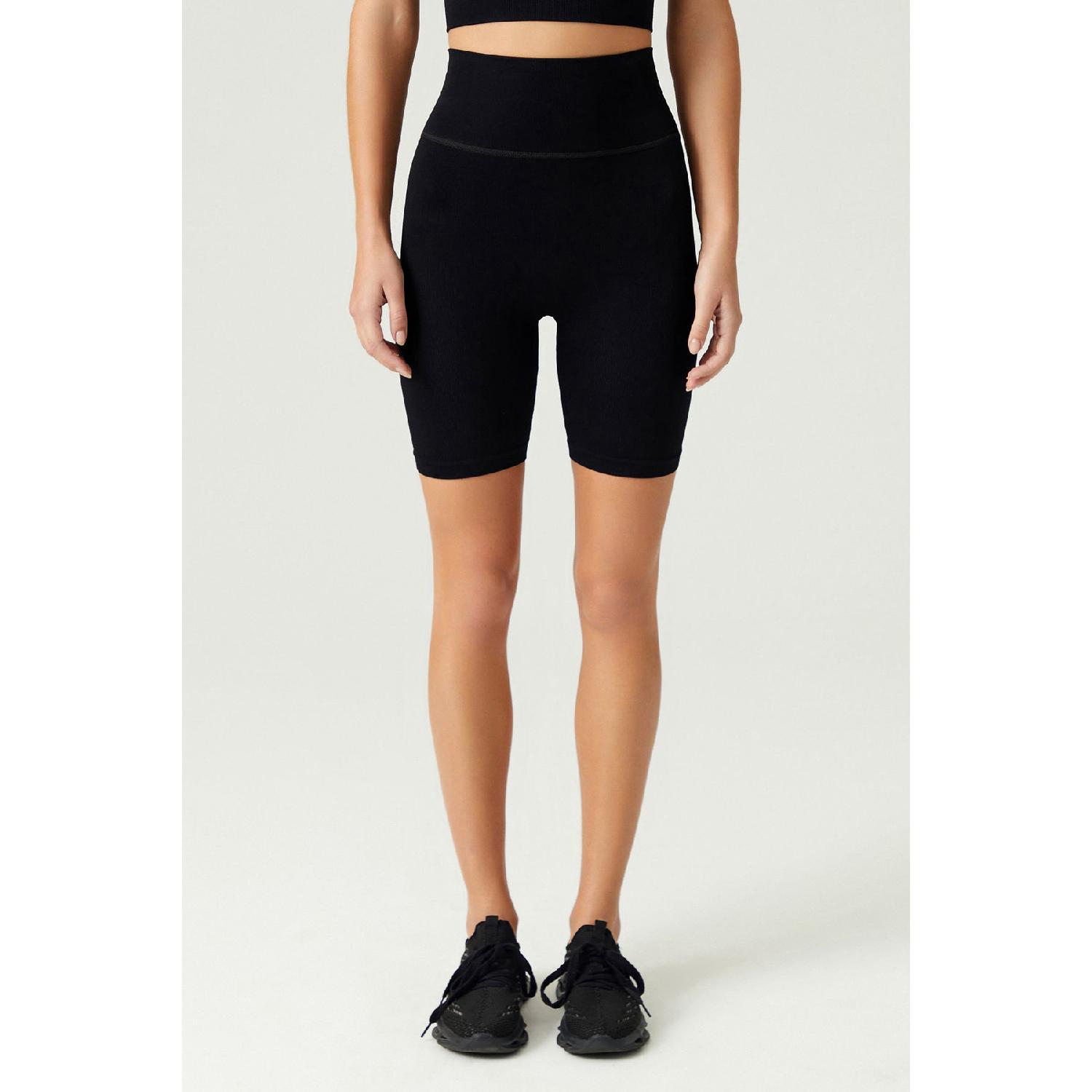 

X Melodi Black Ribbed Seamless High Waist Biker Tights Ribbed Short XS чёрный