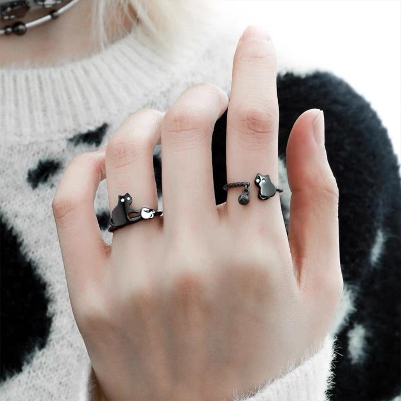 Open Design Kitty Ring Copper Allergy Resistant Lightweight Fashion Jewelry Stylish Finger Rings For Daily Wear Gifts