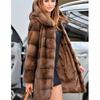 Women's Mid-Length Hooded Faux Fur Coat - Cross-border European & American Style, Mink Fleece Spliced Design, Commuting Wear.