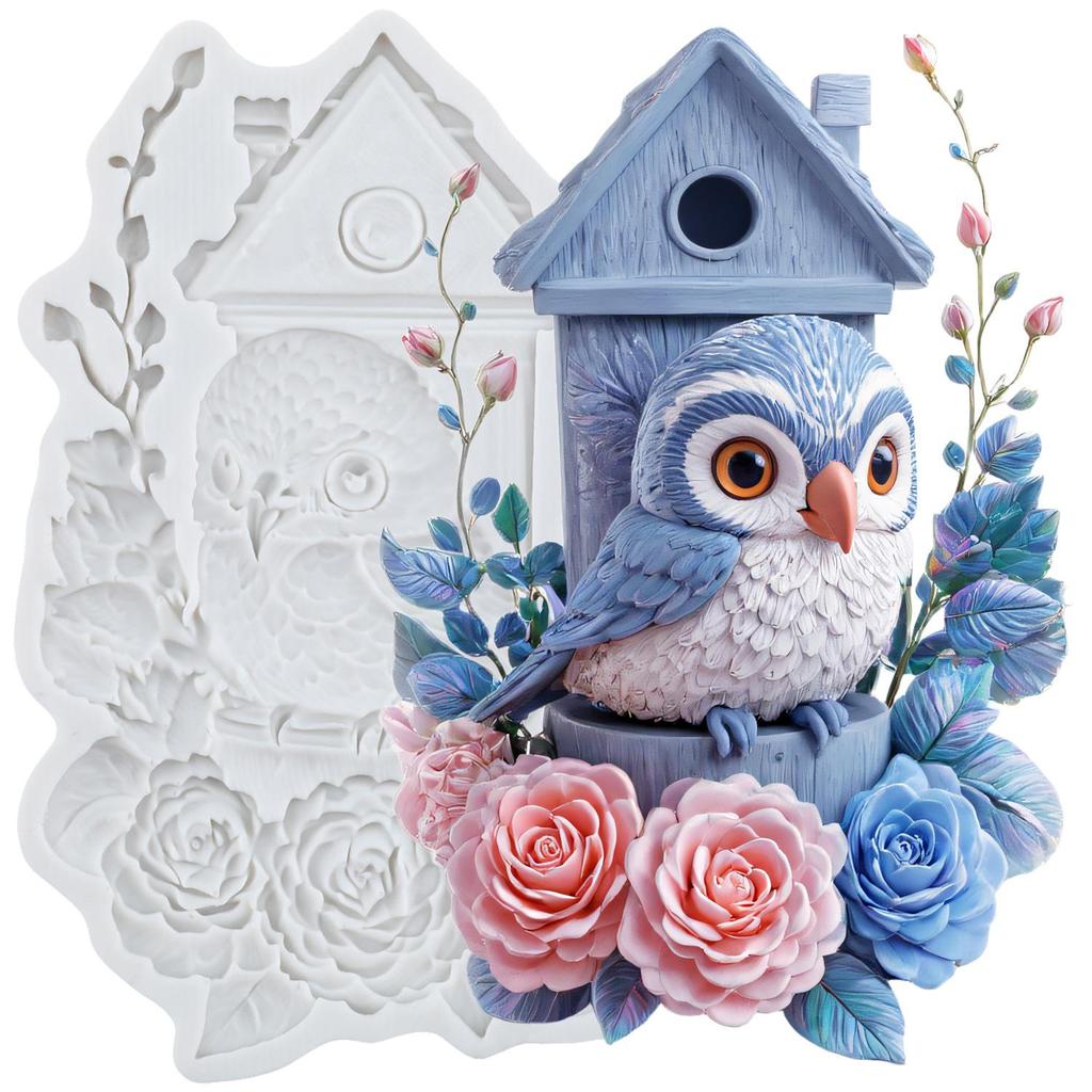 Crow Owl Silicone Molds Bird Tree Branch Fondant Mold Cake Decorating Tools Cupcake Topper Chocolate Candy Craft Gum Paste Polymer Clay