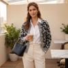 Women's Leopard Print Knit Cardigan Long Sleeve Round Neck Trim Casual Outerwear