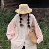 Summer bow streamer straw hat women's vacation beach hat flat top Lafite straw sun hat