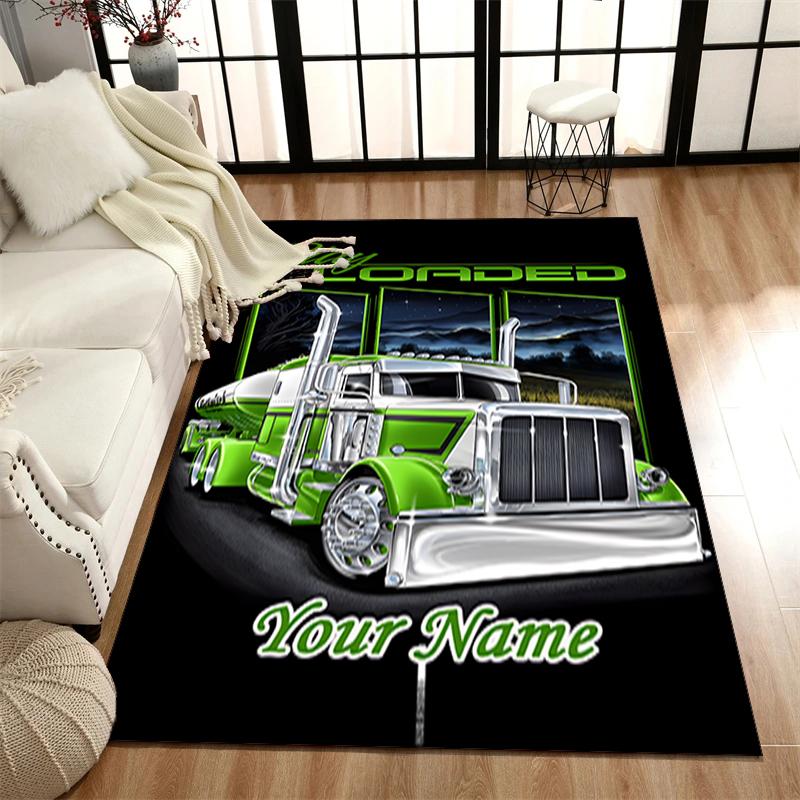 1PC Custom Name Truck Driver's Night Out Theme Floor Mat Ideal for Living Room, Game Rooms, Office, Bedroom, Office Floor Mat , Floor Mats for Home