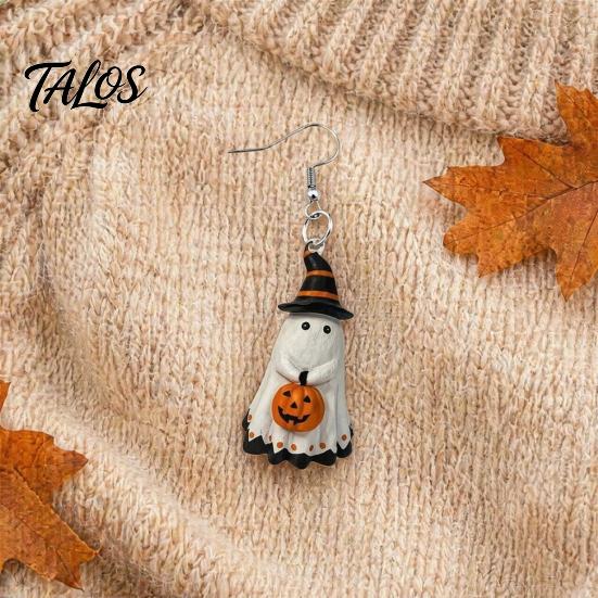 Halloween Earrings Cute Ghost Earrings, with Pumpkin Wizard Hat Decor, Durable Chain Buckle Drop Lightweight Acrylic Pendant Party