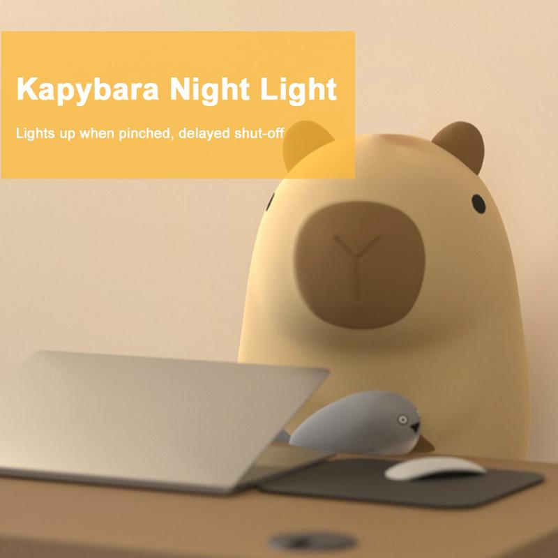 Capybara Night Light Cartoon Pat Light 2 Gear Silicone Sleeping Light USB Charging Dimmable Bedside Lamp for Home Bedroom Decor