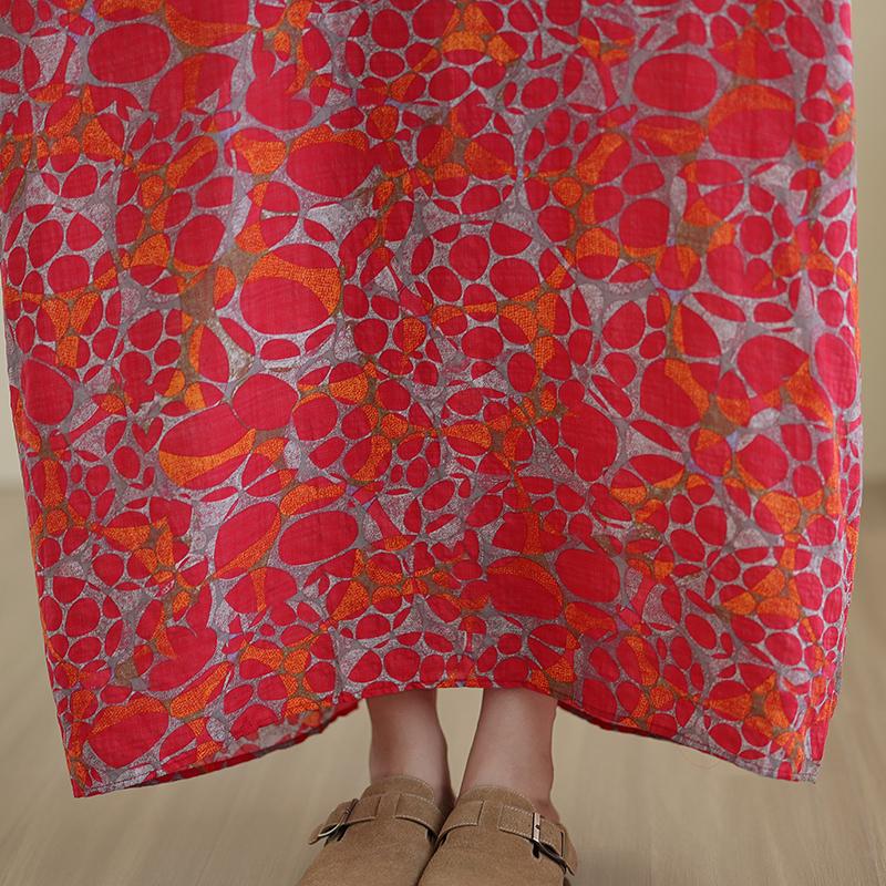 DIMANAF 2025 Women Plus Size Spring Long Dress Loose V-Neck Printing Vintage Casual Floral Oversize Long Sleeve 5034