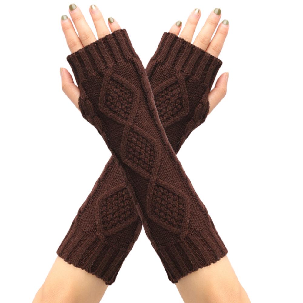 Retro Diamond Knit Wool Fingerless Gloves: Warm Half-Finger Wrist & Arm Warmers