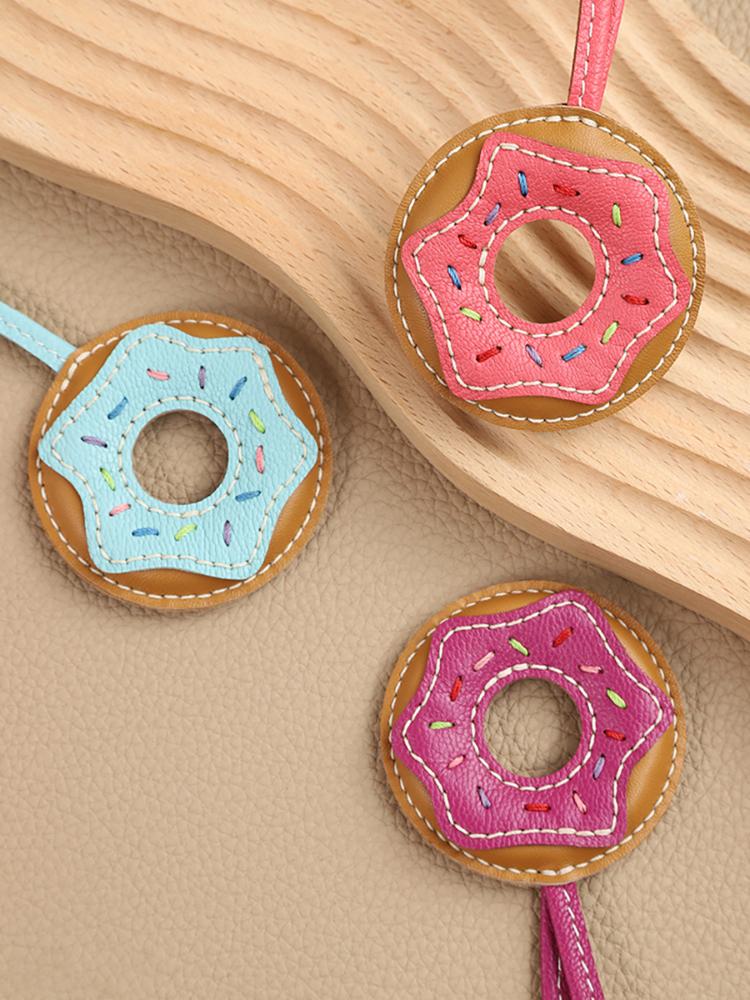 Handmade Donut Bag Pendant Genuine Leather Bags Keychain for Handbags Interesting Stylish Luxury Design Bag Accessories