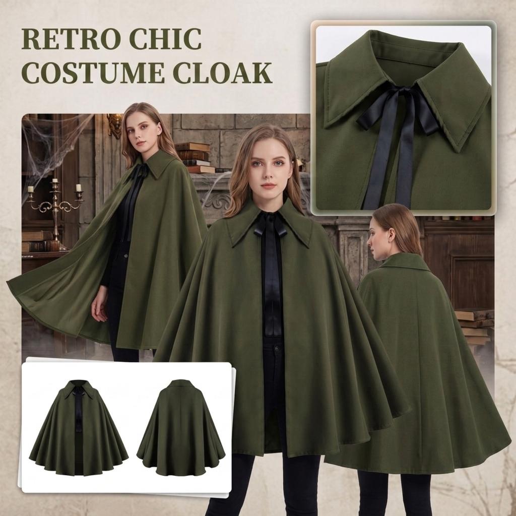 Vícebarevný vintage plášť s vykrojeným límcem pro halloweenský kostým