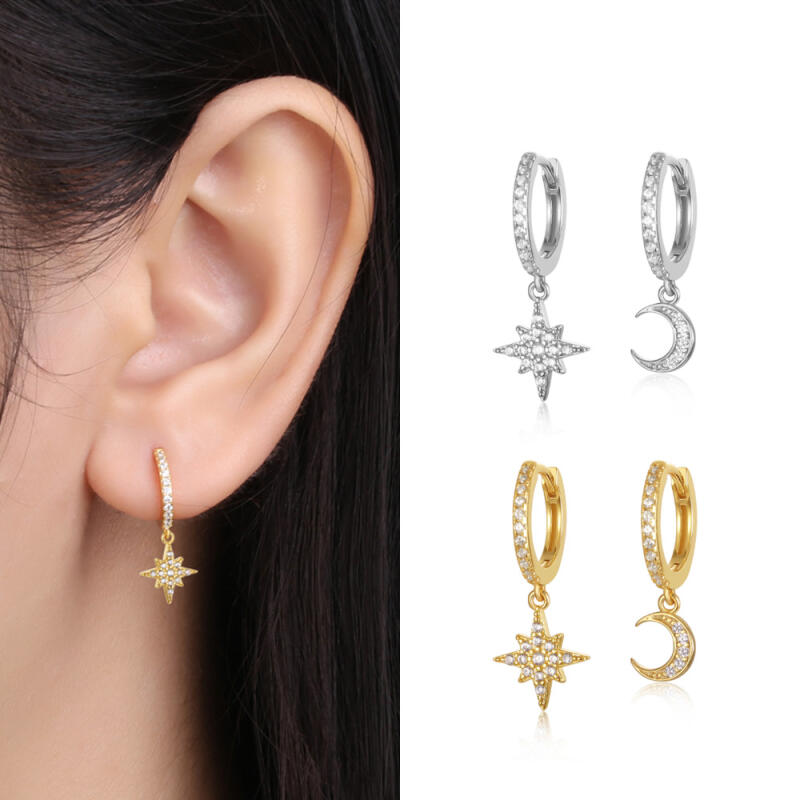 

Cavus 925 Silver Shining Moon Star Earrings Silver