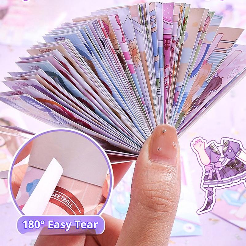 12Style 50Pcs Dress Up Sticker Book Girl Makeup Changing Sticker Book Children's Cartoon Makeup Show Puzzle Handmade DIY Book