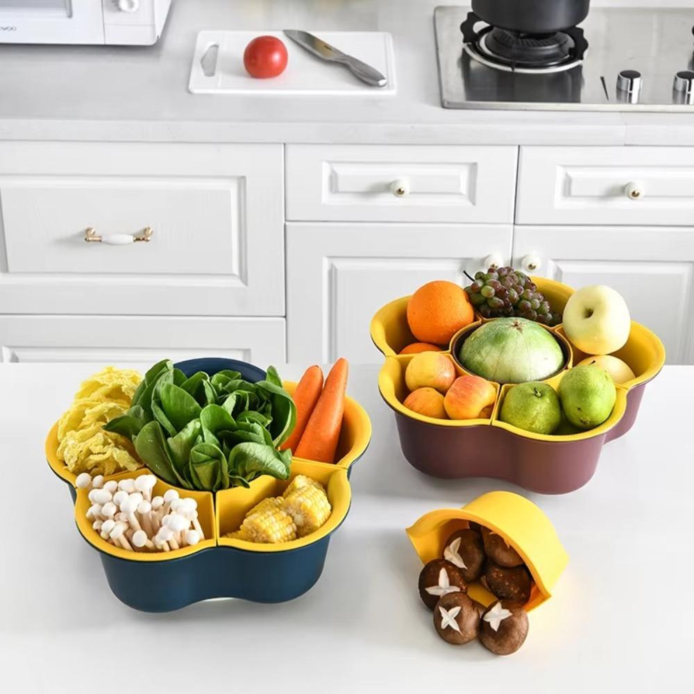 Double-layer Rotating Hot Pot Vegetable Basket 7/9-grid Vegetable Basket