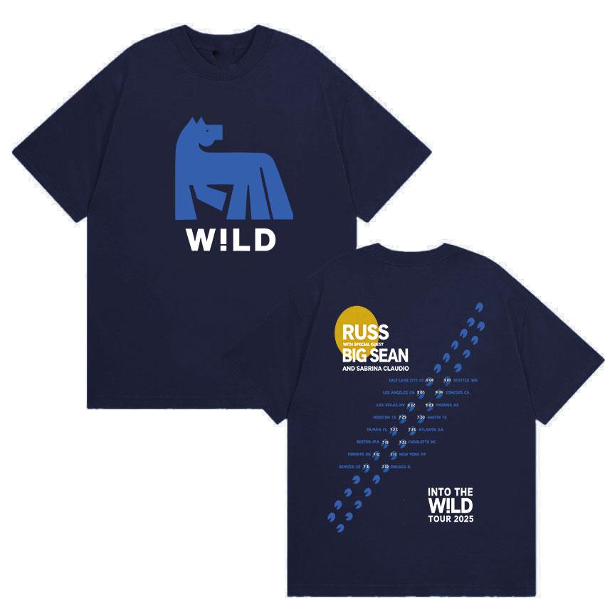 Russ Into The Wild Tour 2025 T-Shirt Herren Damen Vintage Hohe Qualität Mode T-Shirts Lässig Übergroß Baumwoll-T-shirt Streetwear