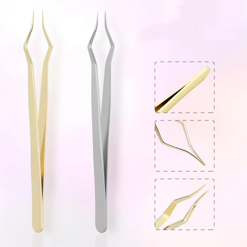 1 Set Stainless Steel Eyelash Extension Tweezers Non Slip Long Handle Ultra Precision Tip For Salon Home Lash Grafting Use
