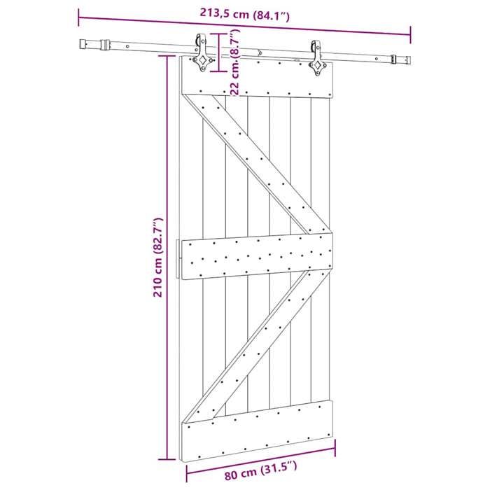 VidaXL Sliding Door and Hardware Kit 80x210 Cm Solid Pine 3332637
