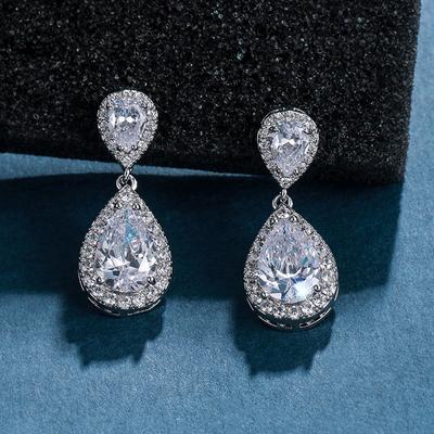 Temperament Elegant Zircon Water Drop Stud Earrings Bride Ladies High-end Earrings Fashion Super Flash Versatile Earrings Cross-border Hot Sale